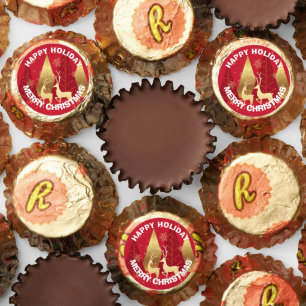 Elegant Red Gold Reindeer Merry Christmas Reese's Peanut Butter Cups