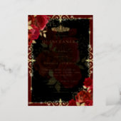 Elegant Red Gold Rose Quinceanera Foil Invitation (Standing Front)