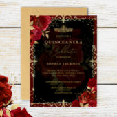 Elegant Red Gold Rose Quinceanera Foil Invitation