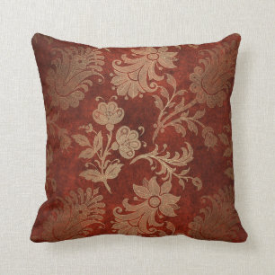Elegant red gold royal damask floral pattern throw pillow