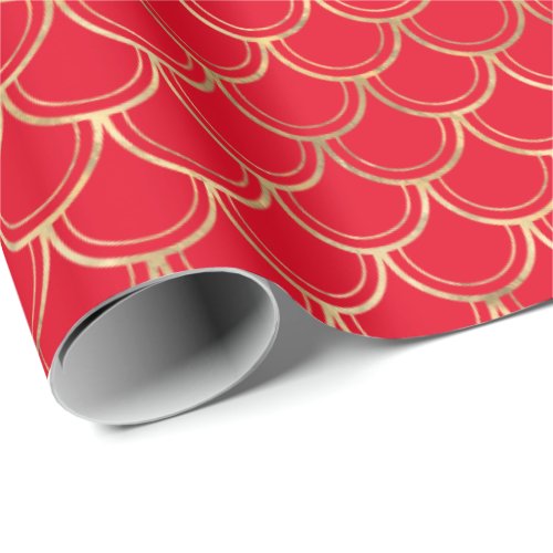 Elegant Red Gold Scallop Pattern Wrapping Paper