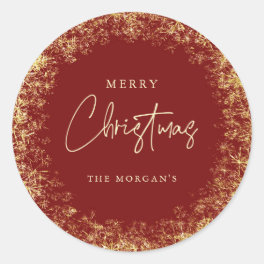 Elegant Red Gold Snowflakes Merry Christmas Classic Round Sticker