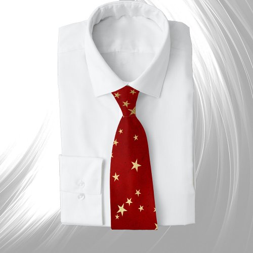 Elegant Red Gold Stars Christmas Neck Tie