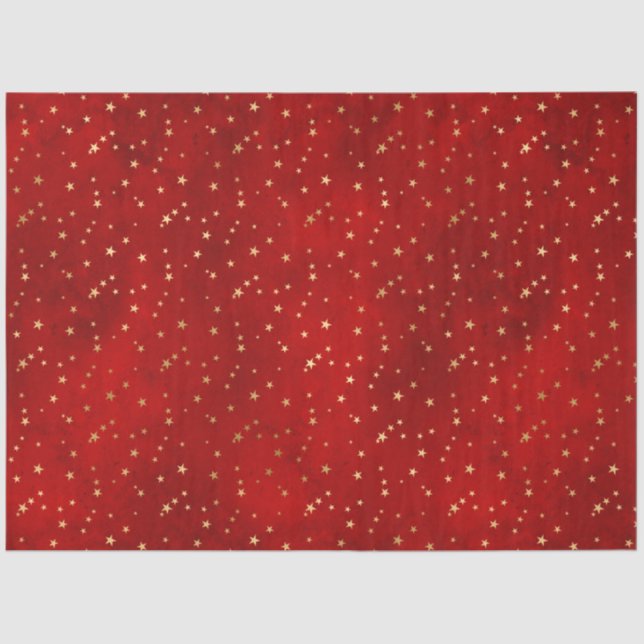 Elegant Red Gold Stars Christmas Tissue Paper (Front)