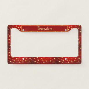 Elegant Red Gold Stars Personalized License Plate  Frame