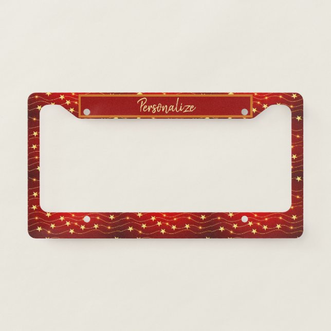 Elegant Red Gold Stars Personalized License Plate  License Plate Frame (Front)