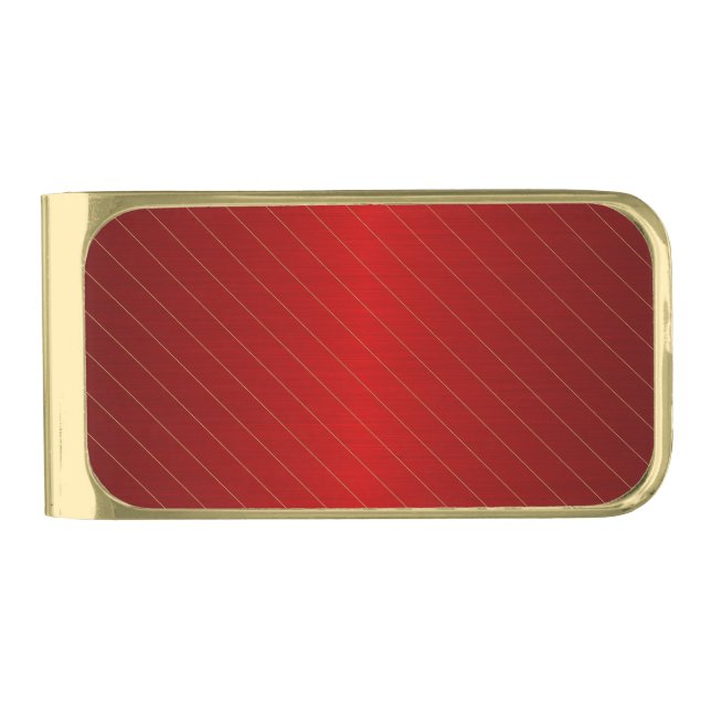 Elegant Red Gold Striped Gold Finish Money Clip (Front)