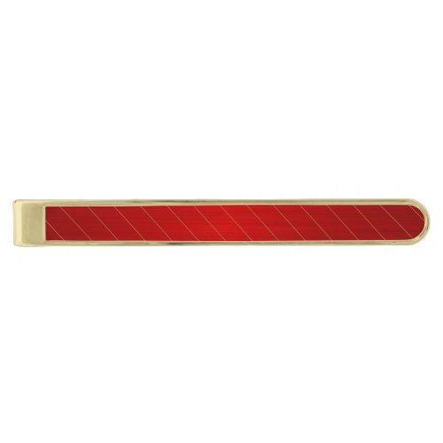 Elegant Red Gold Striped  Gold Finish Tie Bar