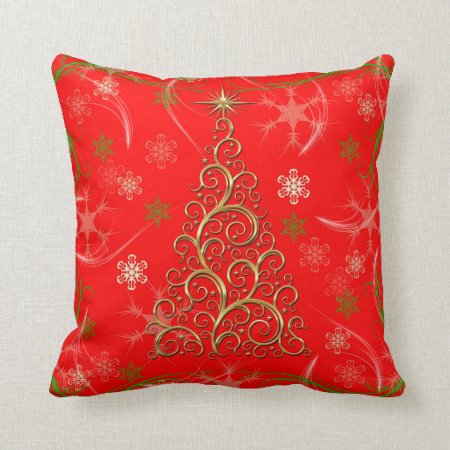 Elegant Red Gold Swirls Christmas Holiday Pillow