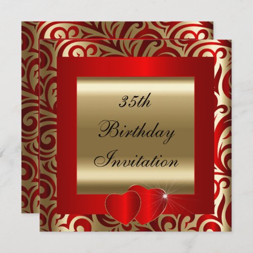 Elegant Red  Gold Swirls Party Invitation