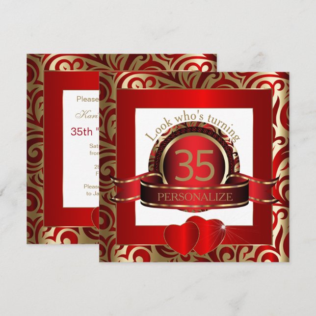 Elegant Red & Gold Swirls Party Invitation (Front/Back)