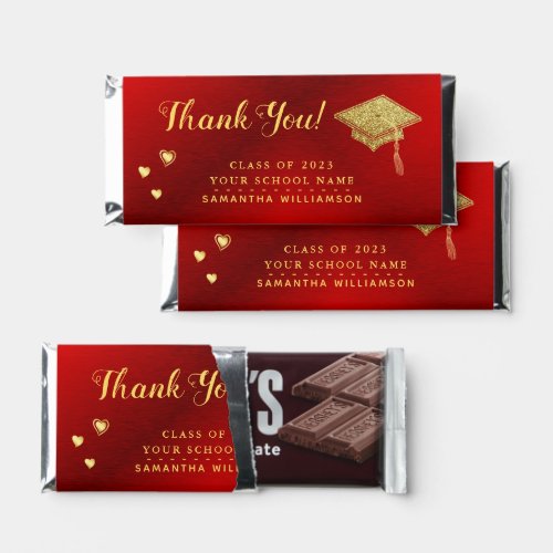 Elegant Red Gold Thank You 2024 Graduation Party Hershey Bar Favors