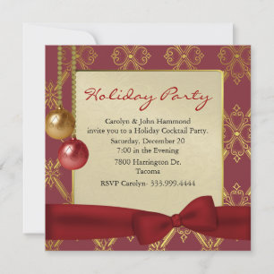 Elegant Red & Gold Tone Holiday Party Invitation