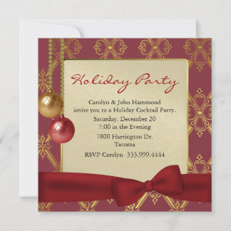 Elegant Red & Gold Tone Holiday Party Invitation