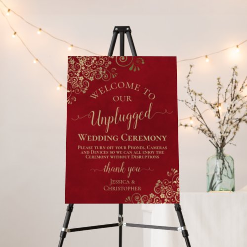 Elegant Red  Gold Unplugged Wedding Ceremony Foam Board