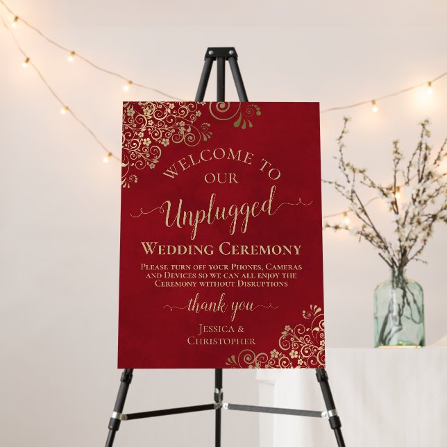 Elegant Red & Gold Unplugged Wedding Ceremony Foam Board (In Situ (Stand))
