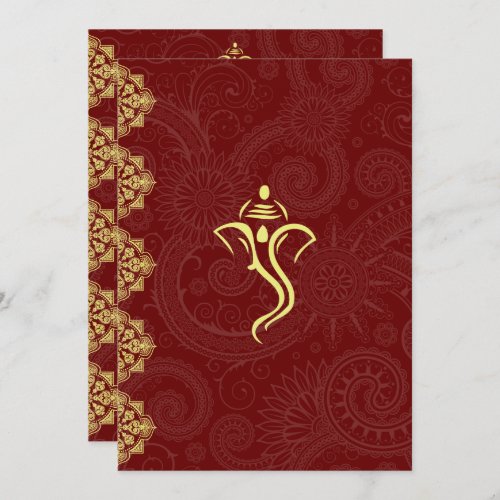 Elegant Red  Gold Vinayaka Wedding Design Invitation