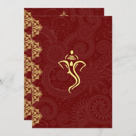 Elegant Red & Gold Vinayaka Wedding Design Invitation