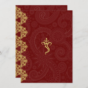 Elegant Red & Gold Vinayaka Wedding Insert Invitation