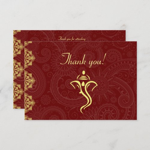 Elegant Red  Gold Vinayaka Wedding Thank You Card