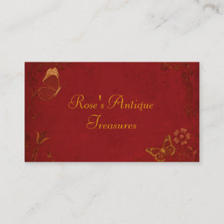 Elegant Red & Gold Vintage Butterflies Business Card