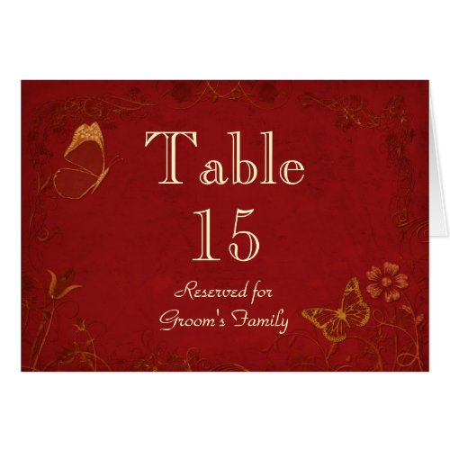 Elegant Red  Gold Vintage Table Seating Name Card