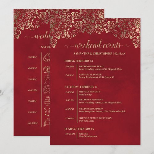Elegant Red & Gold Wedding Events & Timeline Program