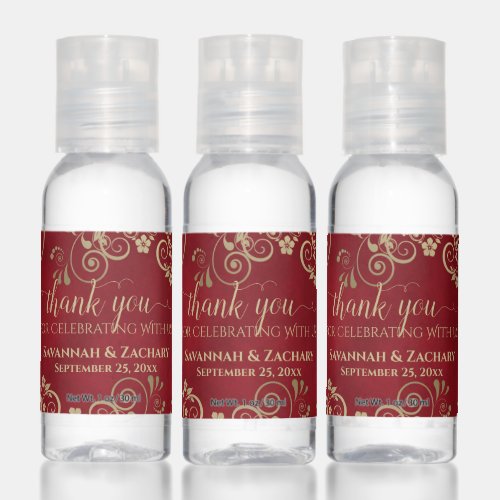 Elegant Red  Gold Wedding Favor Thank You Hand Sanitizer