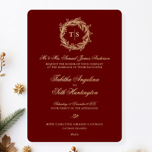 Elegant Red Gold Wedding Foil Invitation