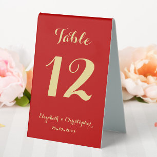 Elegant Red Gold Wedding Reception Table Number Tent