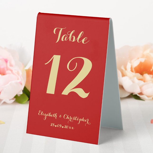 Elegant Red Gold Wedding Reception Table Number Tent (Elegant Red Gold Wedding Reception Table Number Table Tent Sign)