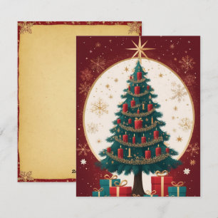 Elegant Red Golden Christmas Tree Greeting Card