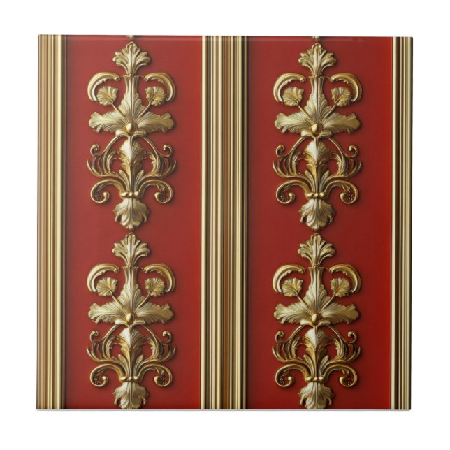 Elegant Red Golden Pattern Ceramic Tile (Front)