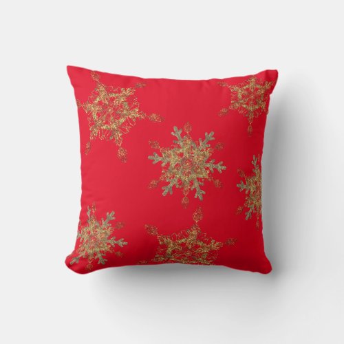 Elegant Red Golden Snow Flakes  Throw Pillow