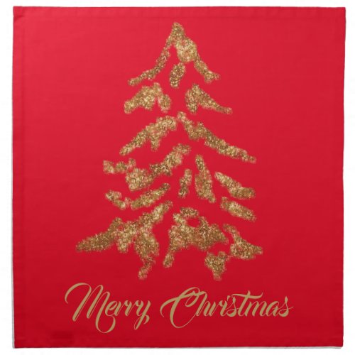 Elegant Red Golden Tree Merry Christmas Cloth Napkin