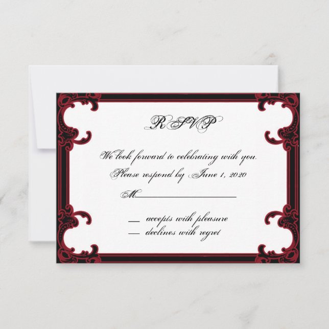 Elegant Red Gothic Frame Response Card (Front)