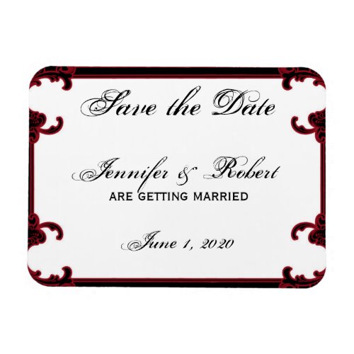 Elegant Red Gothic Frame Save the Date Magnet