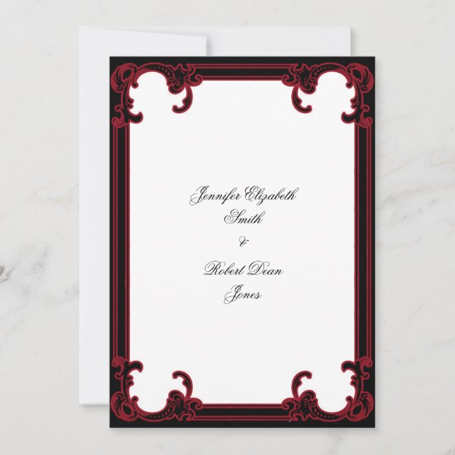 Elegant Red Gothic Frame Wedding Invitation (Front)