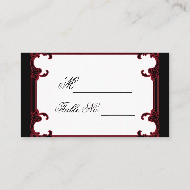 Elegant Red Gothic Frame Wedding Place Card (Front)