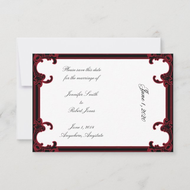 Elegant Red Gothic Frame Wedding Save the Date (Front)