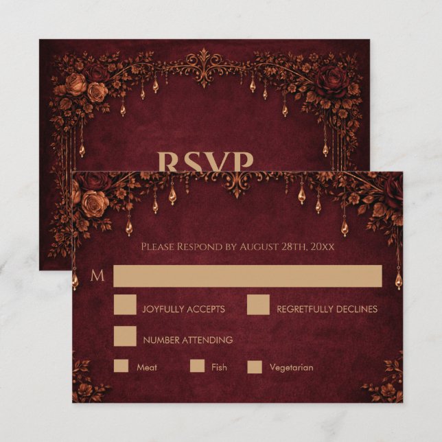 Elegant red gothic halloween Wedding RSVP Card (Front/Back)