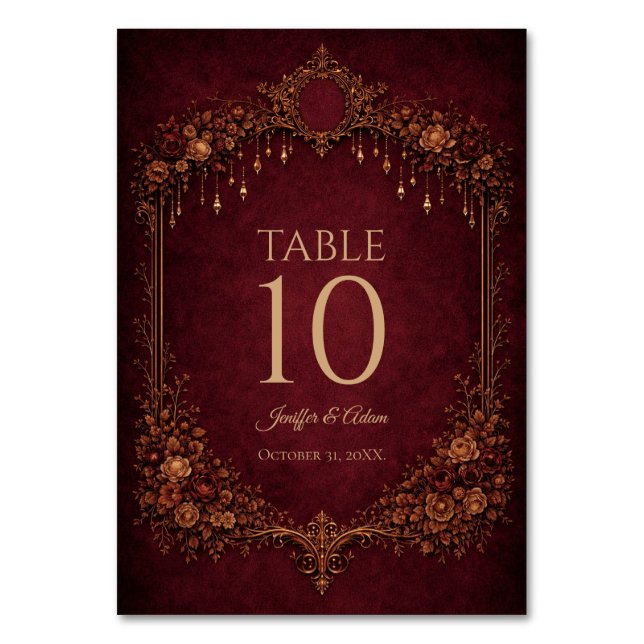 Elegant Red Gothic Halloween Wedding Table number (Front)