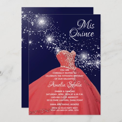 Elegant Red Gown Quinceaera Invitations