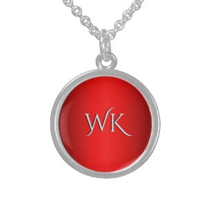 Elegant Red Gradient Monogram Sterling Silver Necklace