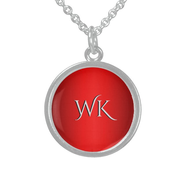 Elegant Red Gradient Monogram Sterling Silver Necklace (Front)