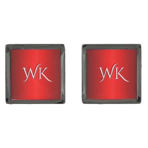 Elegant Red Gradient to Black Monogram Cufflinks