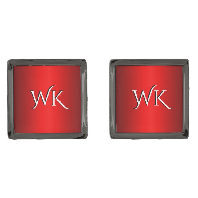 Elegant Red Gradient to Black Monogram Cufflinks (Front)