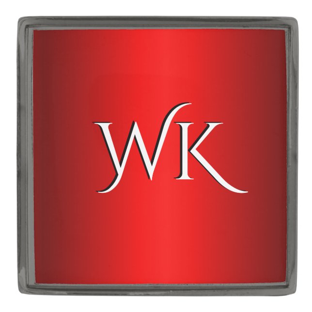 Elegant Red Gradient to Black Monogram Gunmetal Finish Lapel Pin (Front)