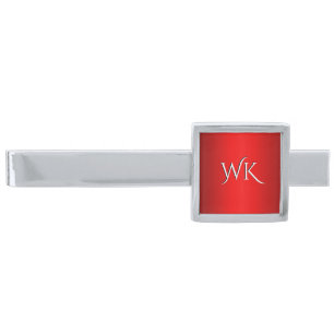 Elegant Red Gradient to Black Monogram Silver Finish Tie Bar