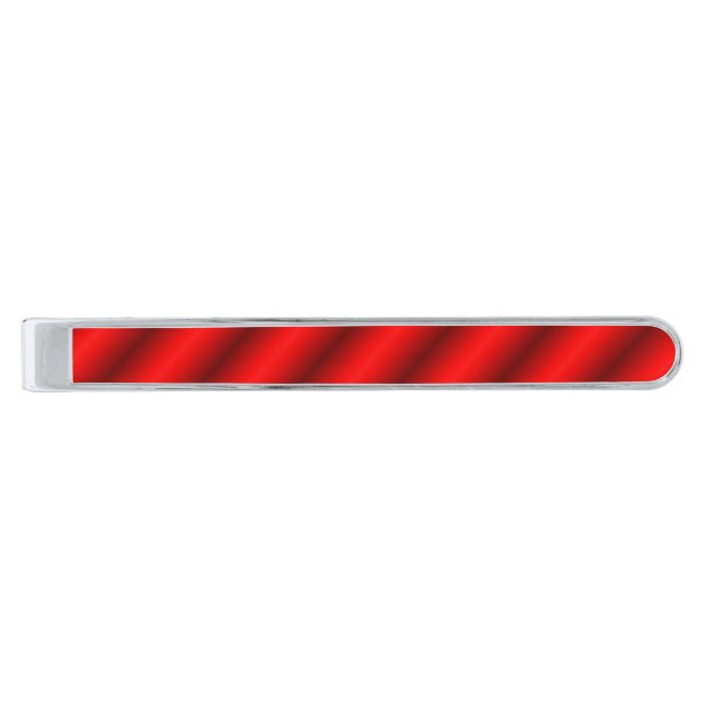 Elegant Red Gradient to Black Stripe Silver Finish Tie Bar (Front)